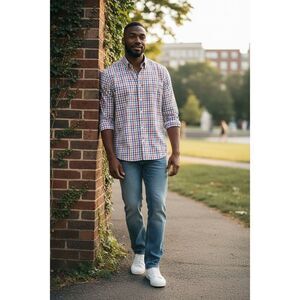 Peter Millar Men’s Sz Med Plaid Casual Cotton Button Down Shirt